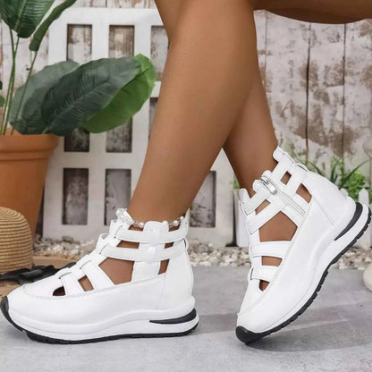 Sarah Express Women's Cutout Platform Sneakers | Low Heel PU Leather Shoes