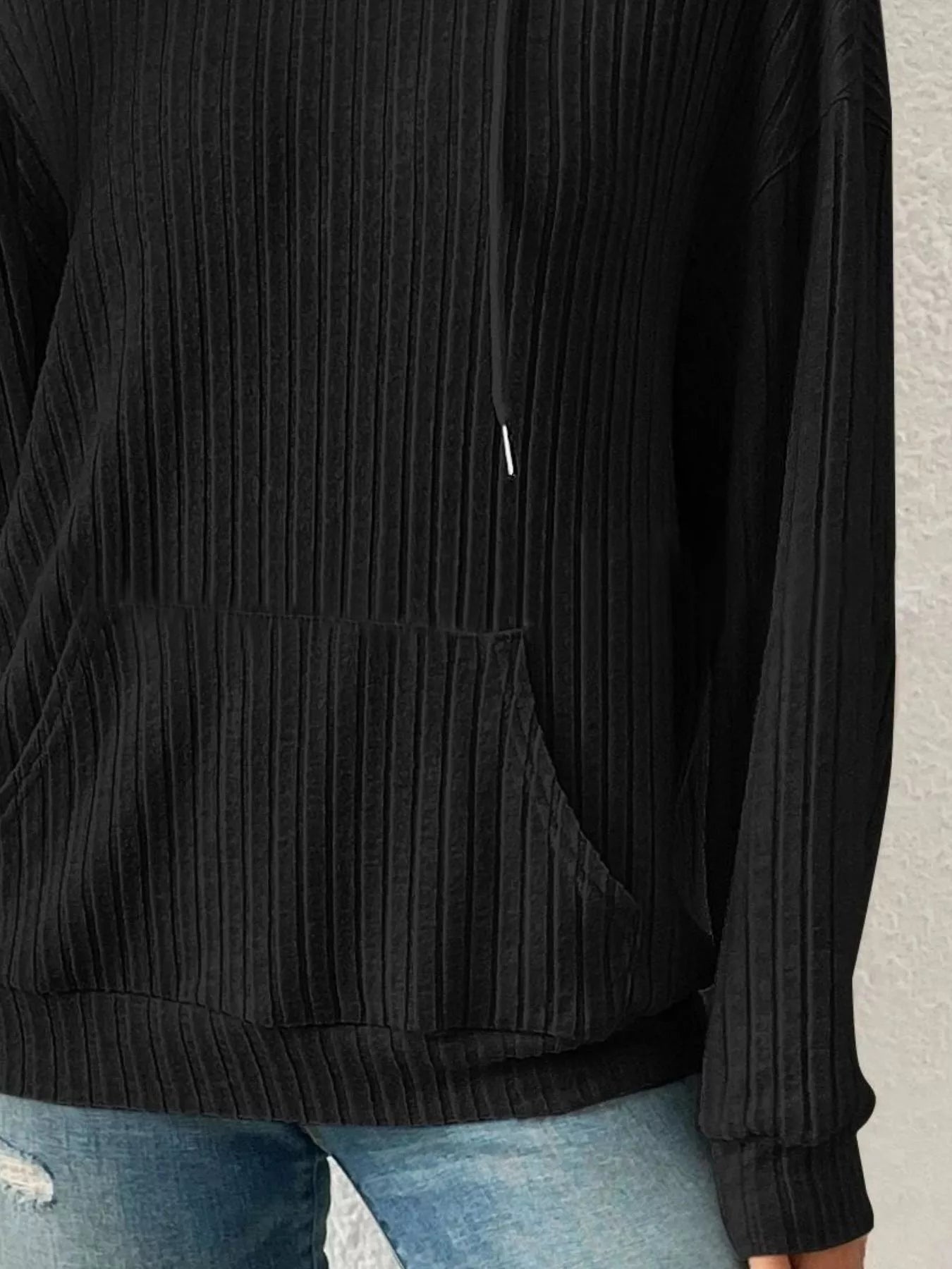 Sarah Express Women's Ribbed Knit Long Sleeve Drawstring Hoodie