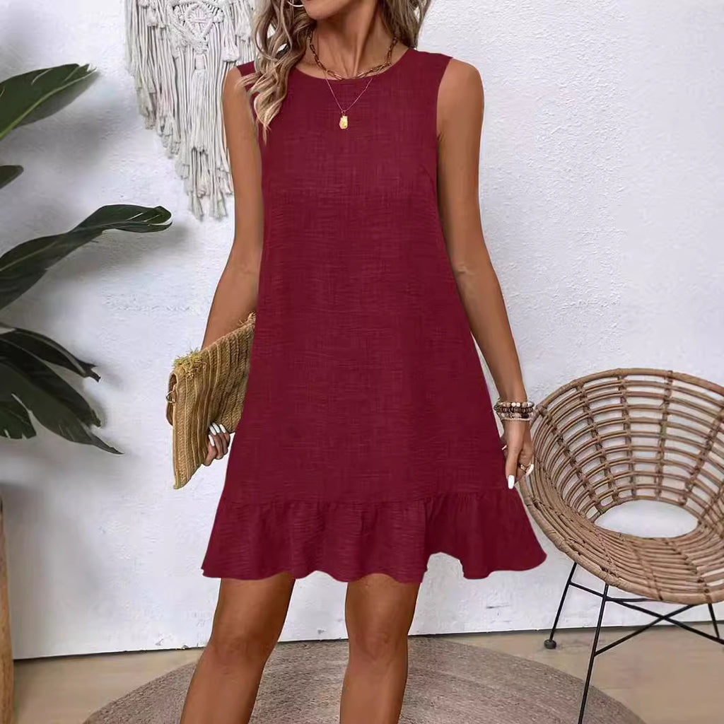 Ruffle Sleeveless Beach Dress Casual Summer Midi Dress