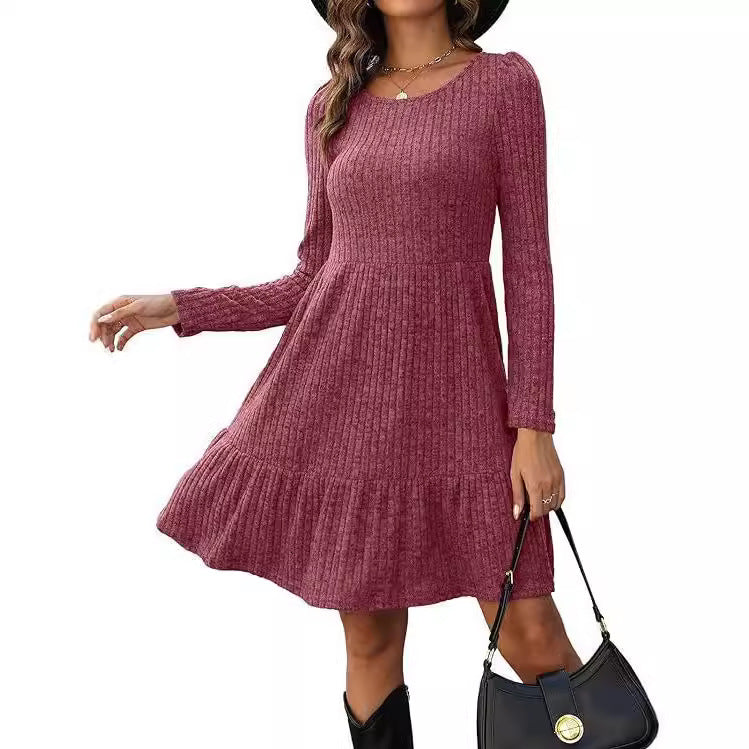Women's Round Neck Knitted Sweater Dress Long Sleeve Bodycon