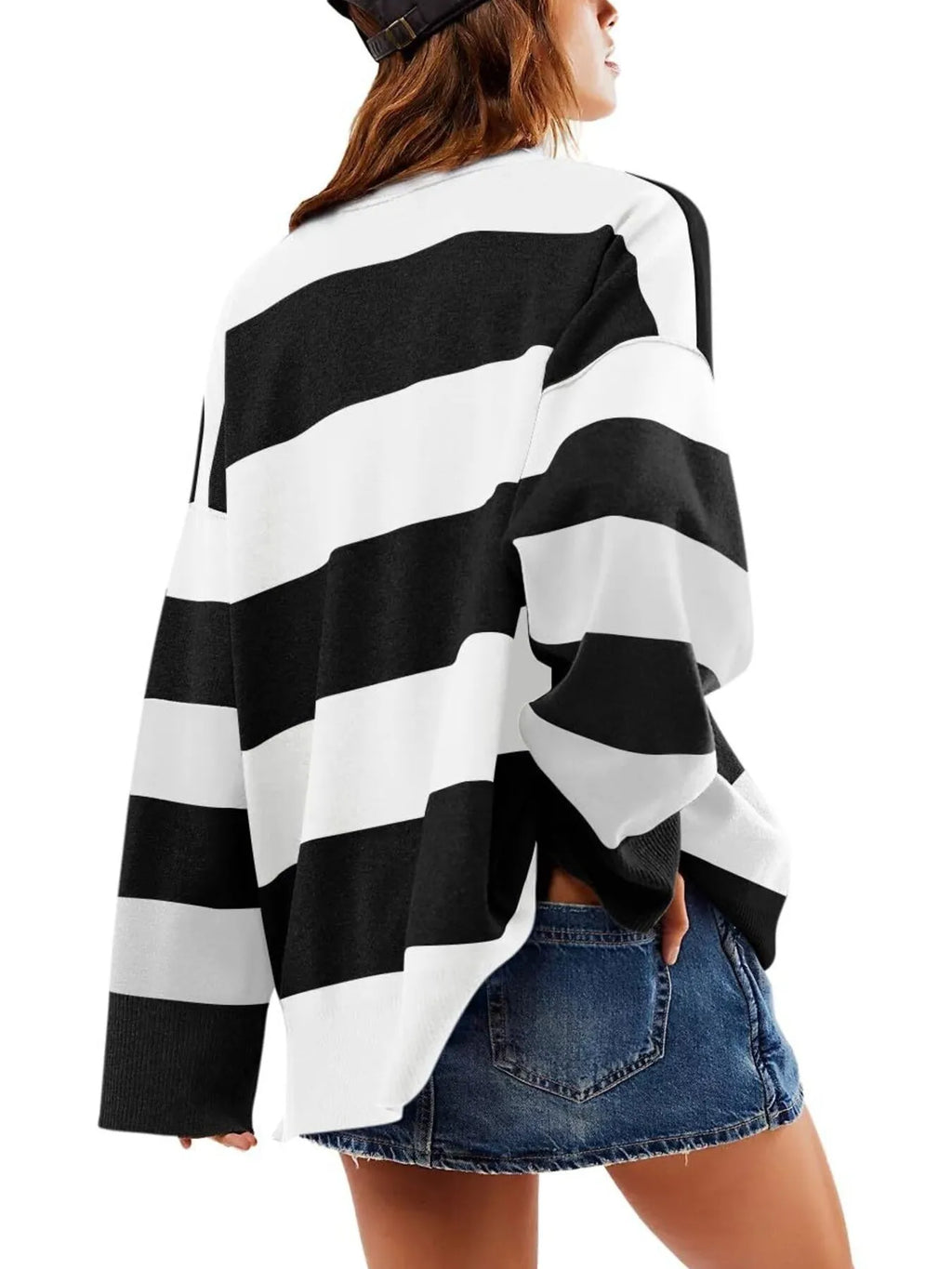 Sarah Express Women's Striped Half-Zip Oversized Sweatshirt - Retro Color Block Pullover