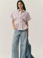 Sarah Express Women's Striped Short Sleeve Button-Up Shirt