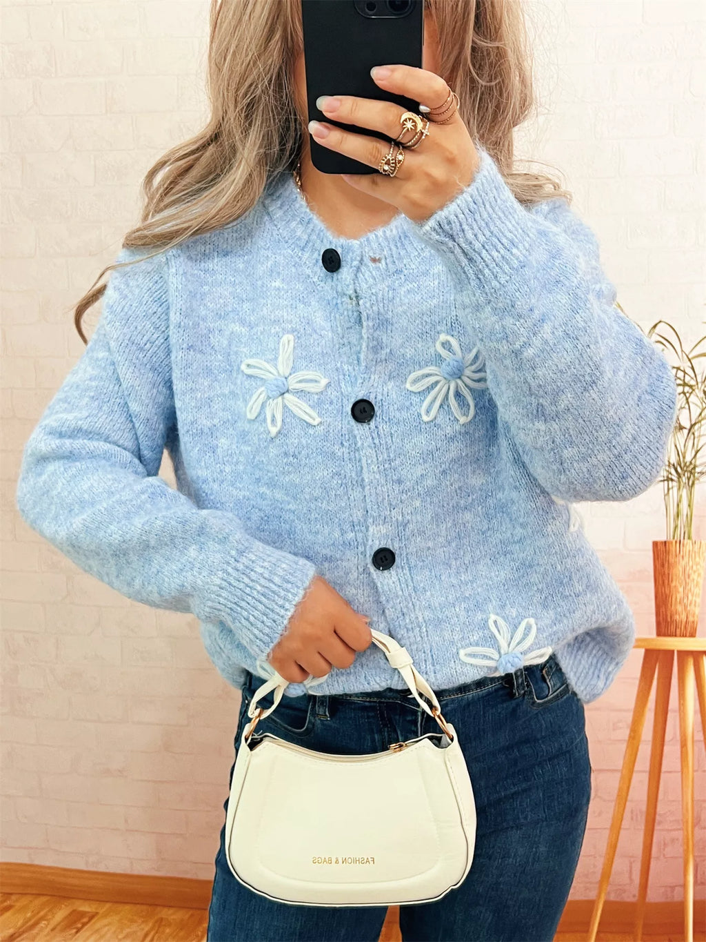 Sarah Express Women's Flower Button-Down Cardigan