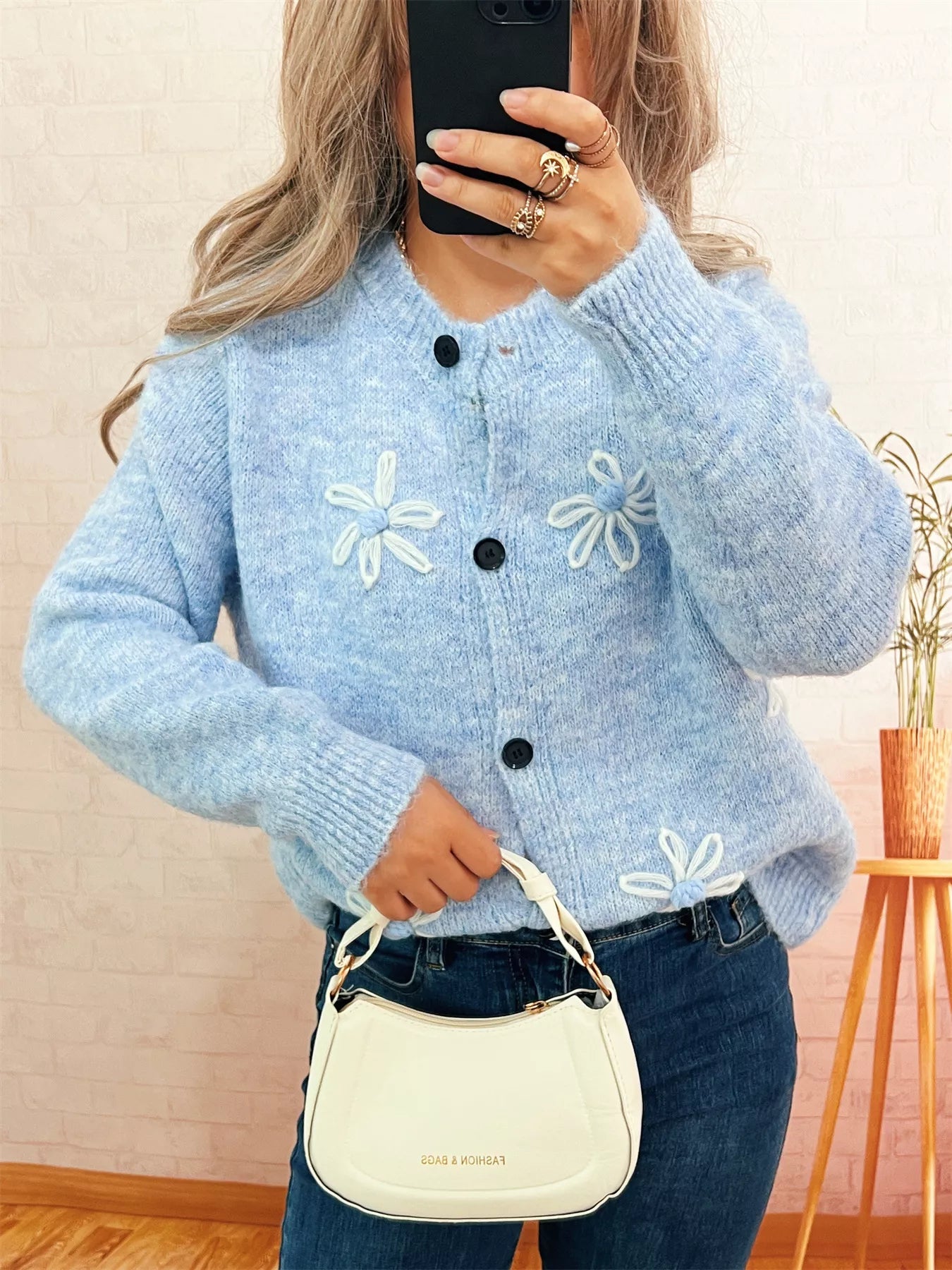 Sarah Express Women's Flower Button-Down Cardigan