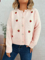 Sarah Express Women's Strawberry Button Up Long Sleeve Cardigan