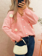 Sarah Express Women's Flower Heart Button Long Sleeve Cardigan