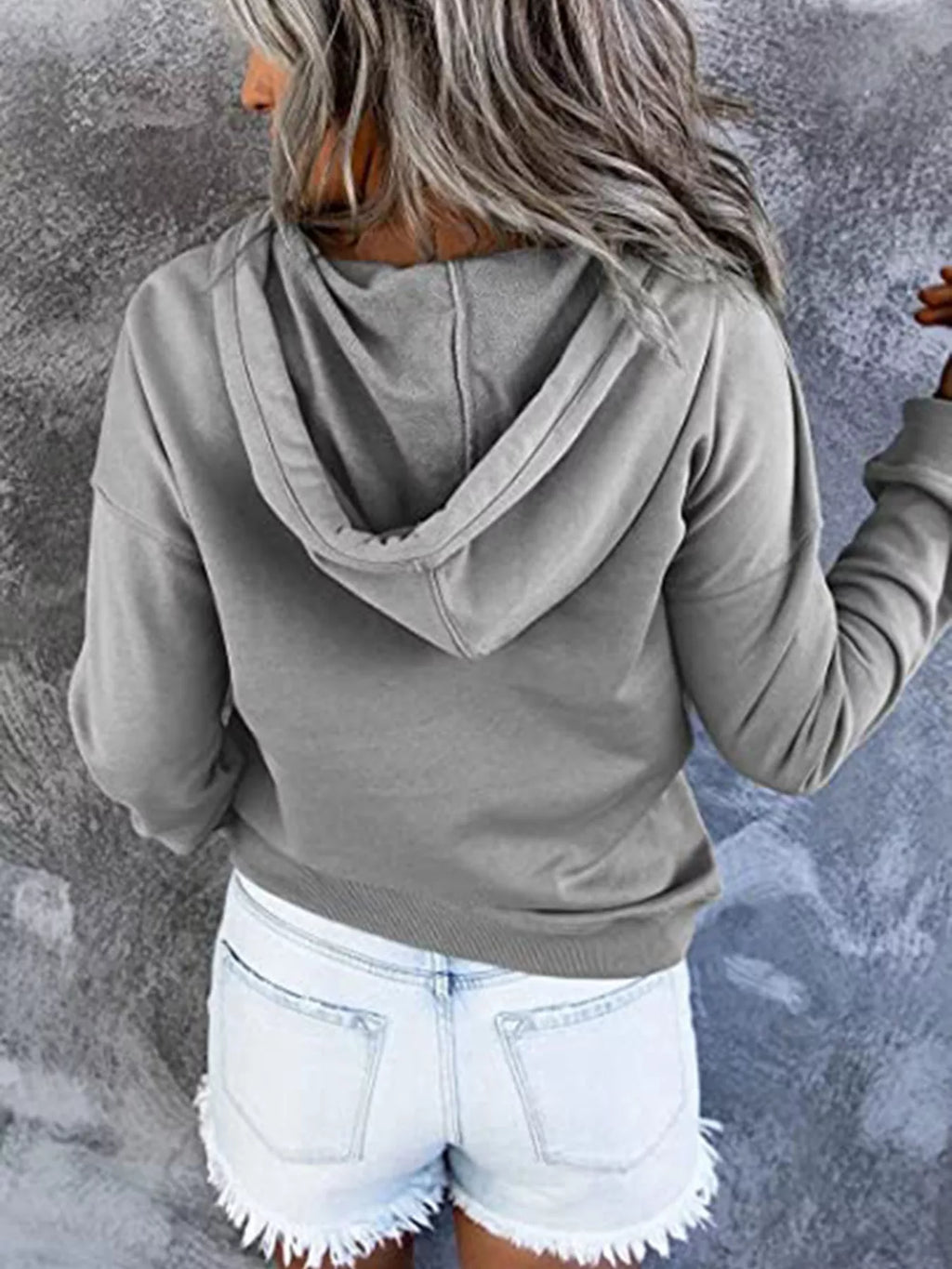 Sarah Express Women's Drawstring Kangaroo Pocket Dropped Shoulder Hoodie