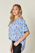 Sarah Express Women's Printed V-Neck Short Sleeve Blouse