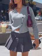 Sarah Express Women's Cropped V-Neck Button-Up Cardigan