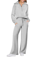 Women's Long Sleeve Zipper Sweatshirt and Wide-Leg Pants Athleisure Set