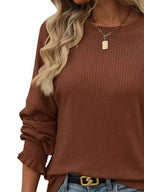 Sarah Express Women's Ribbed Knit Long Sleeve T-Shirt