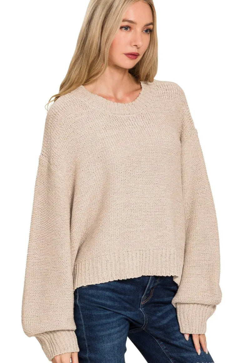 Sarah Express Women’s Oversized Cropped Balloon Sleeve Sweater
