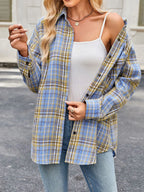 Sarah Express Women's Plaid Button Up Long Sleeve Shirt - Oversized Casual Top