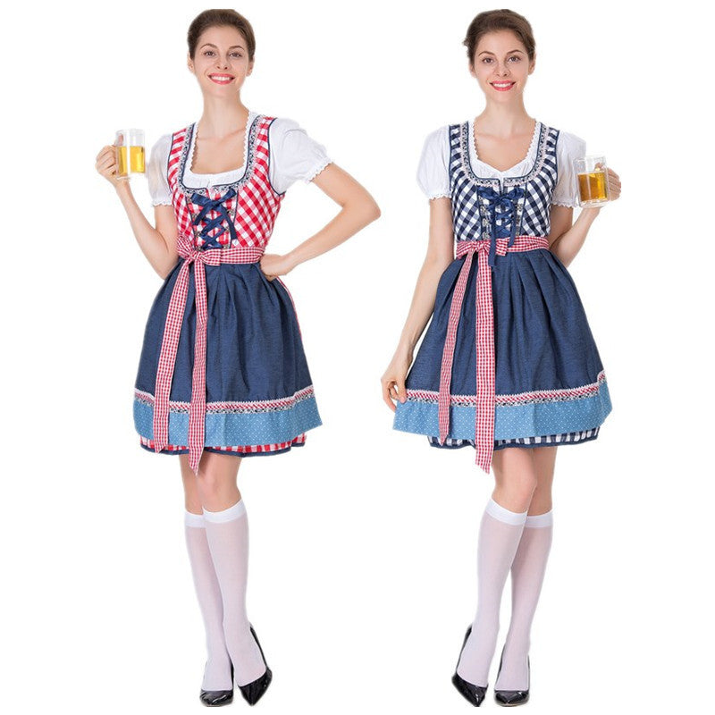 Women's Bavarian Dirndl Beer Dress 3-Piece Oktoberfest Costume with Top Skirt Apron