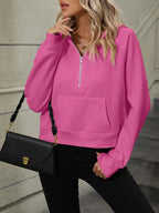 Sarah Express Women's Half-Zip Hoodie with Kangaroo Pocket - Casual Activewear Pullover