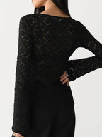 Sarah Express Women's Lace V-Neck Flare Sleeve T-Shirt