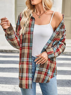 Sarah Express Women's Plaid Button Up Long Sleeve Shirt - Oversized Casual Top