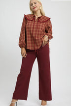 Sarah Express Women’s Plus Size Plaid Ruffle Collar Blouse Casual Fall Winter