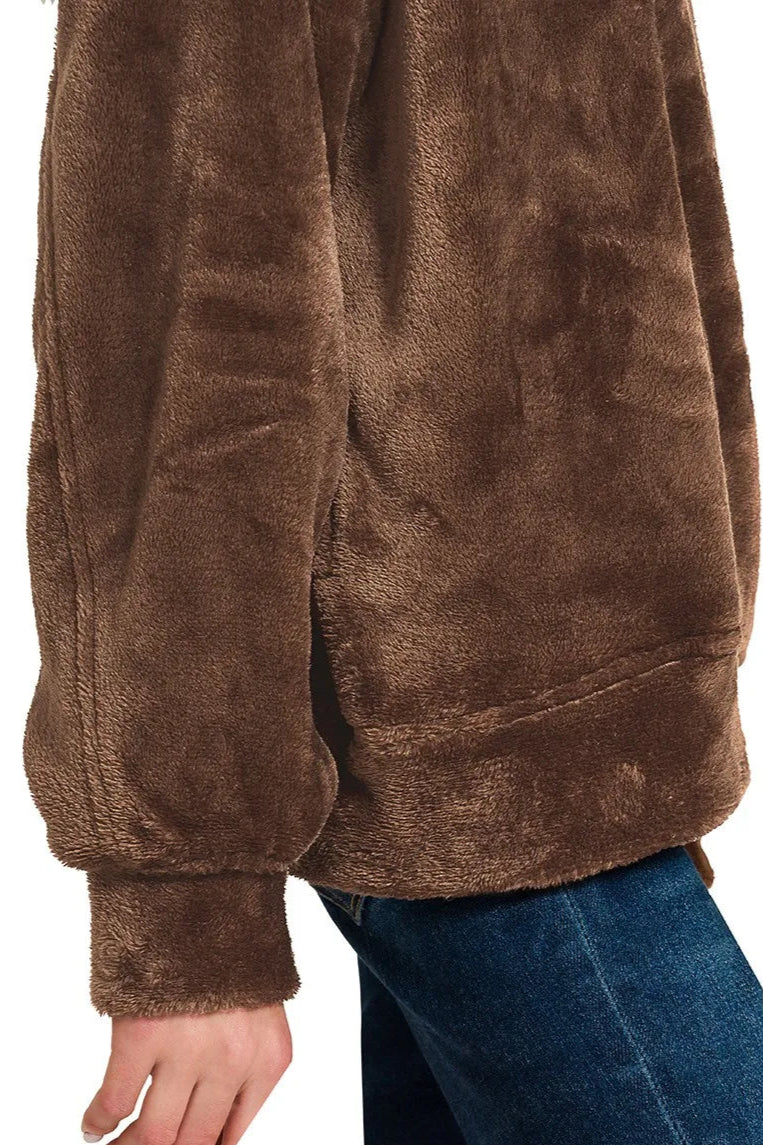 Sarah Express Women's Faux Fur Half Zip Pullover | Oversized Pocketed | 100% Polyester | S-L