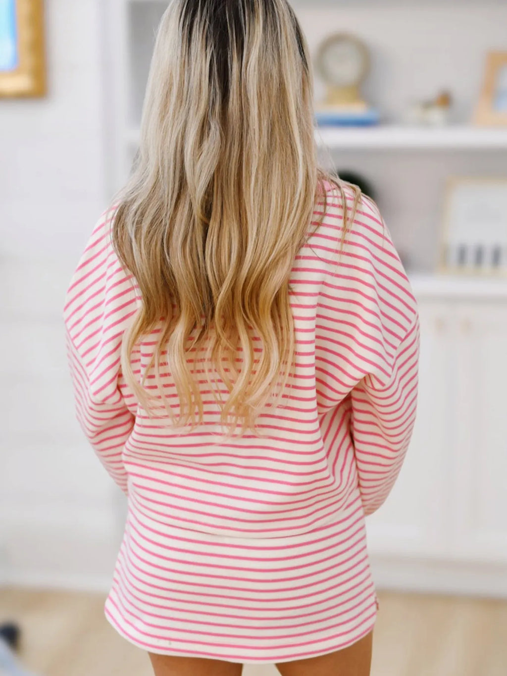 Sarah Express Women's Striped Top and Skirt Set with Drawstring