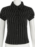 Sarah Express Women's Striped Button-Down Collared Shirt