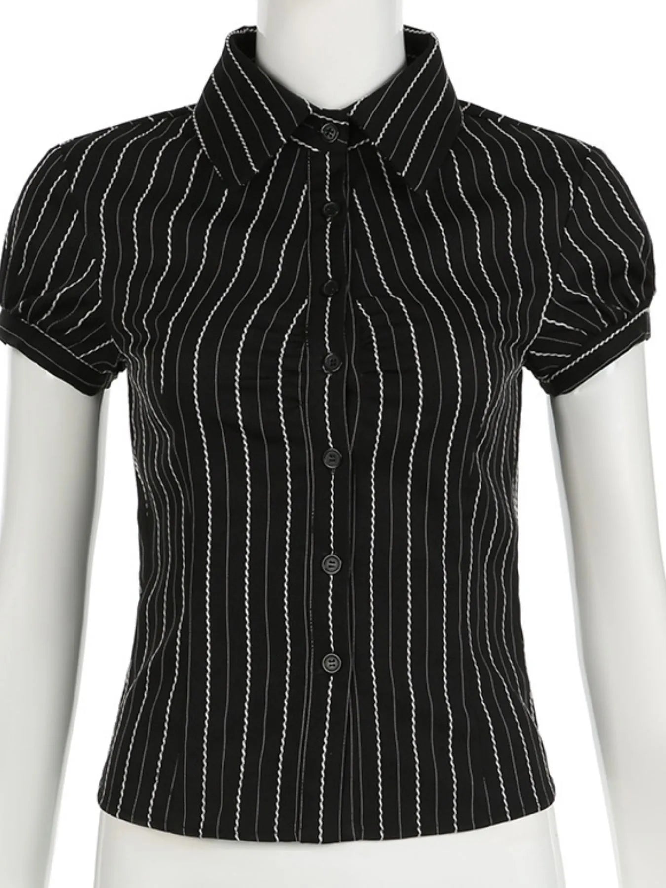 Sarah Express Women's Striped Button-Down Collared Shirt