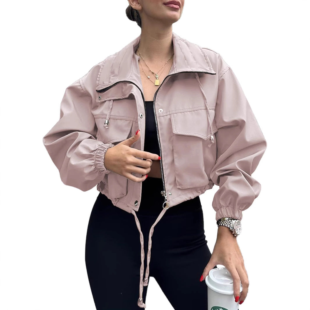 Women's Zipper Trench Coat Short Jacket