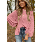 Round Neck Chiffon Blouse Long Sleeve Solid Color Casual Top