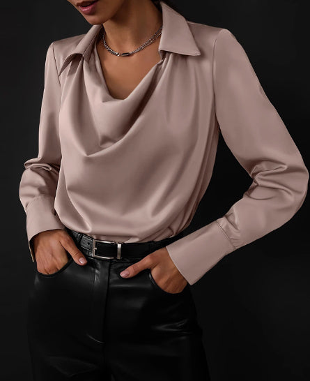 Women's Long Sleeve Shirt Irregular Drape Collar Polyester