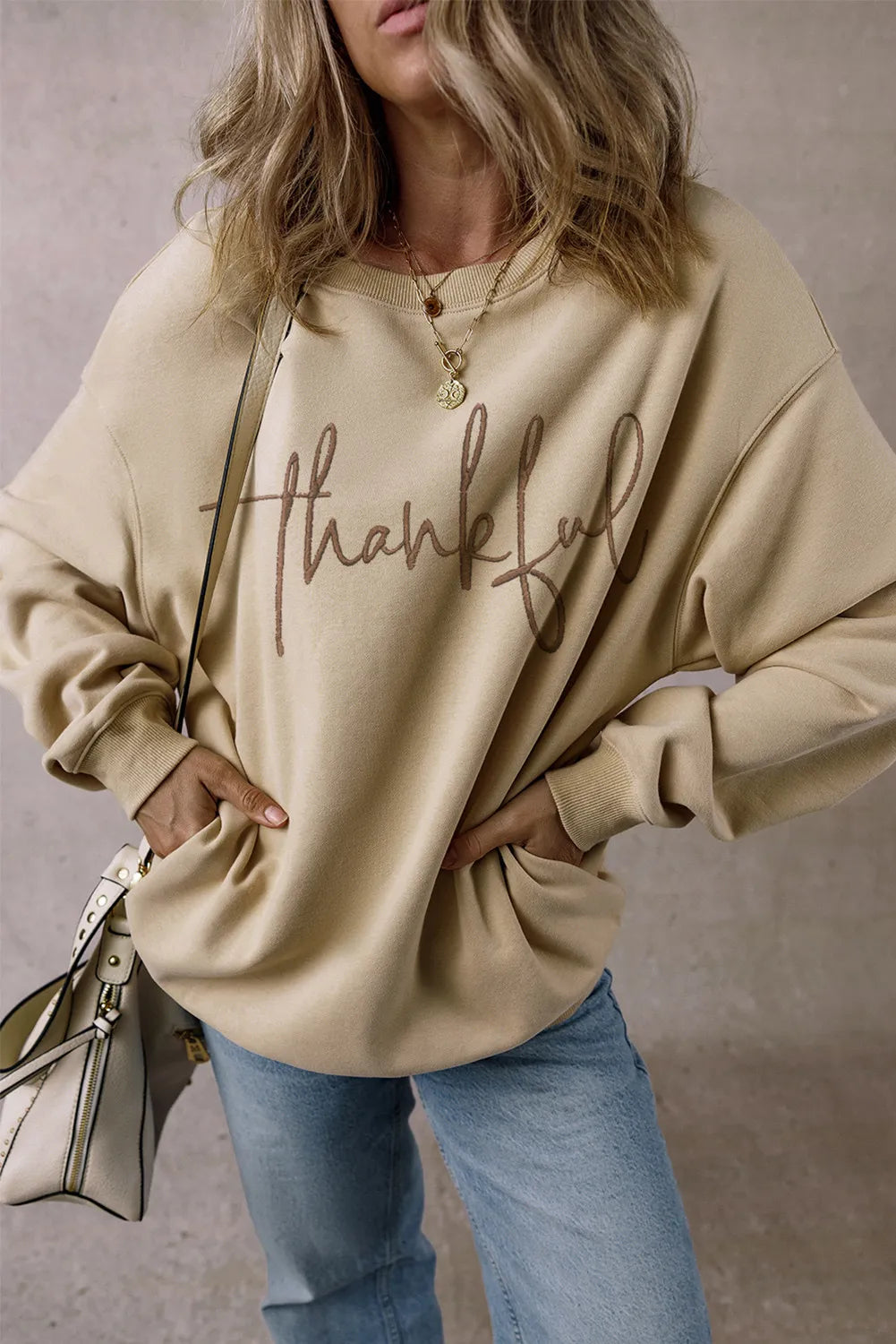 Sarah Express Women's THANKFUL Round Neck Long Sleeve Sweatshirt