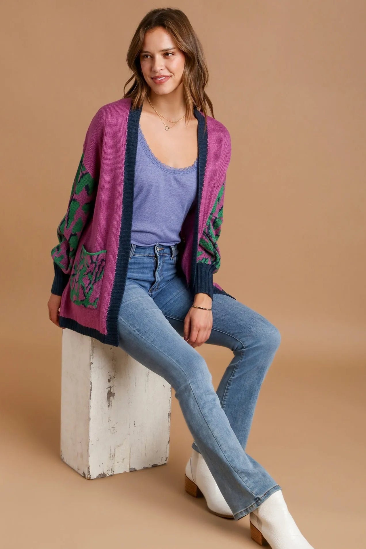 Sarah Express Women’s Animal Print Open Front Sweater Cardigan Casual