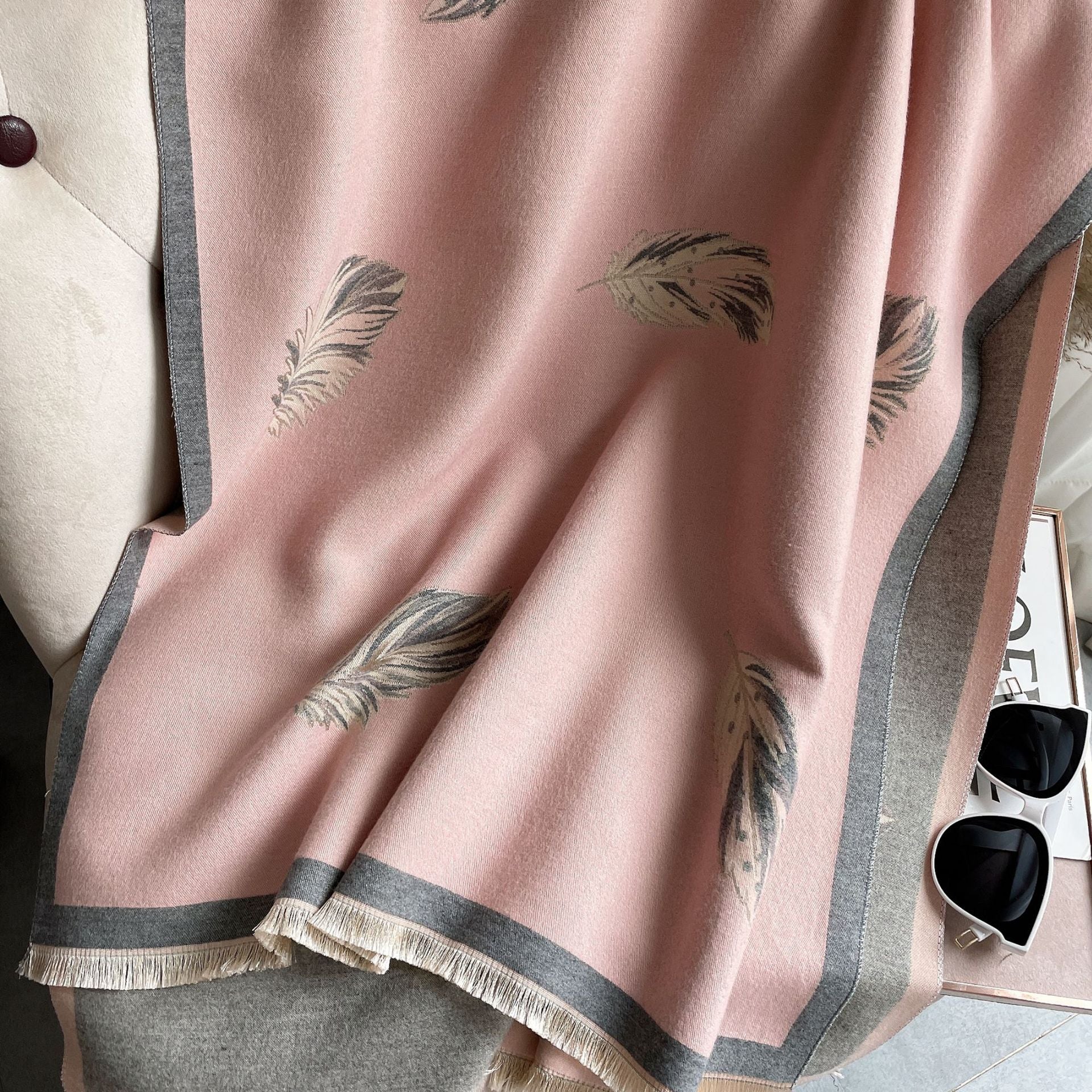 Women's Oversized Cashmere-Like Scarf Shawl Jacquard Tassel Fringe