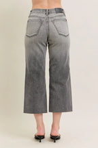 Sarah Express Women’s Plus Size High Rise Cropped Wide Leg Jeans with Embroidery
