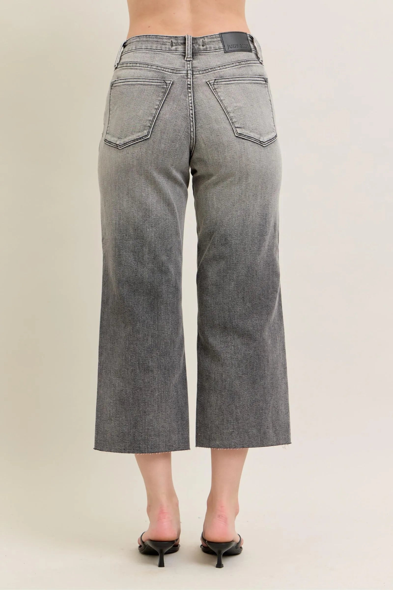 Sarah Express Women’s Plus Size High Rise Cropped Wide Leg Jeans with Embroidery
