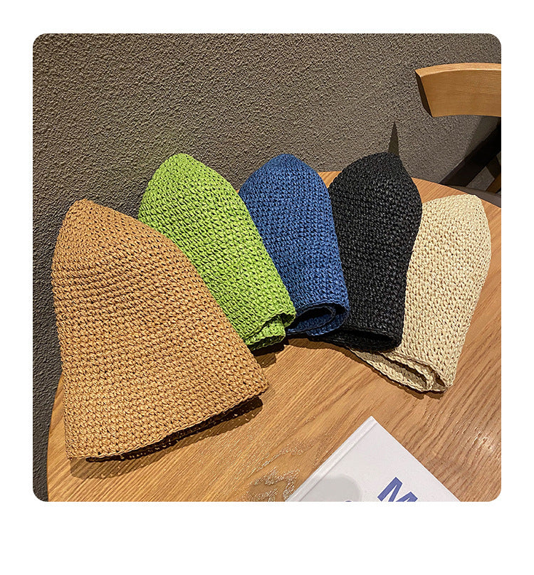 Women's Straw Beach Hat Sun Protection Bucket Hat Breathable Dome Crown Summer Accessory