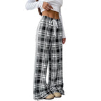 Plaid High-Waist Wide-Leg Pants Black and White