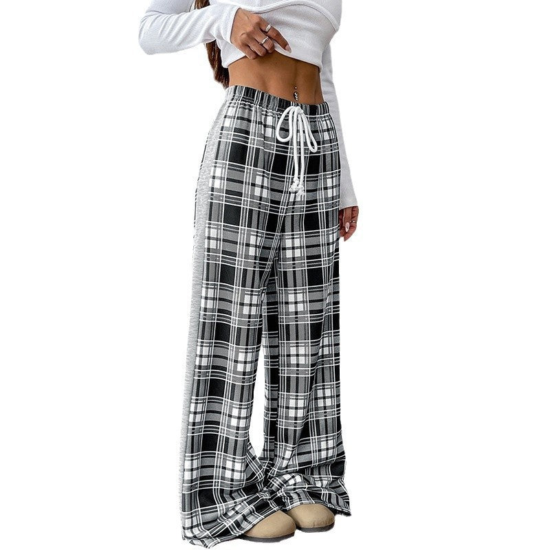 Plaid High-Waist Wide-Leg Pants Black and White