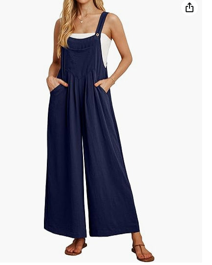 Women's Casual Loose Jumpsuit Pockets Polyester One Piece