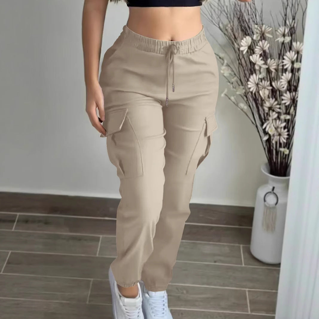 Women's Cargo Pants Drawstring Elastic Waist Trousers Leisure Style