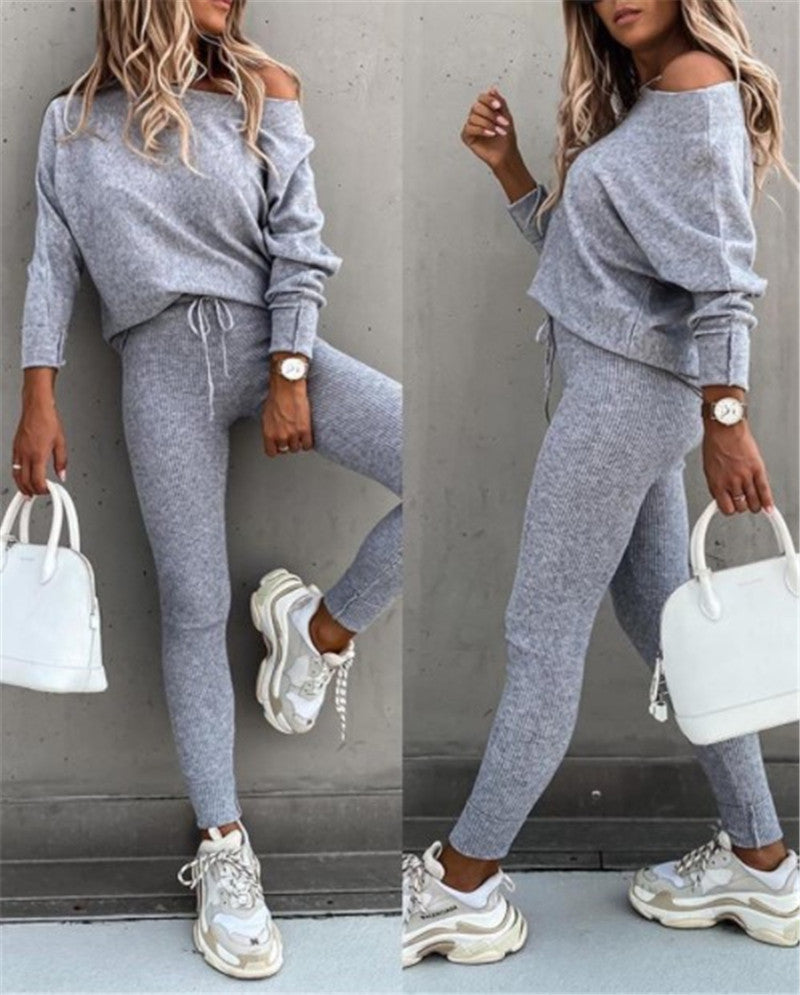 Printed Long Sleeve Top Pencil Pants Two Piece Work Set