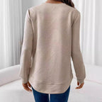 Women's Crew Neck Long Sleeve Casual Shirt Embossed Texture