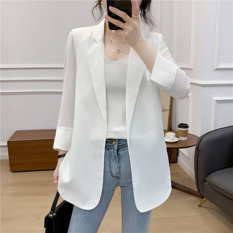 Women's Single-Breasted Blazer Jacket - Stand Collar Office Suit Coat