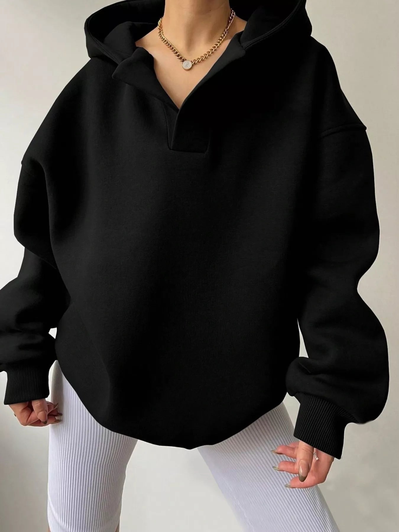 Sarah Express Women's Dropped Shoulder Long Sleeve Sweatshirt Black