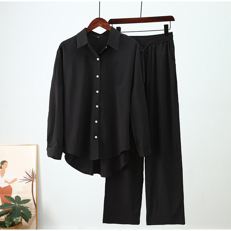 Women's Elegant Long Sleeve Blouse and Pants Two-Piece Professional Set
