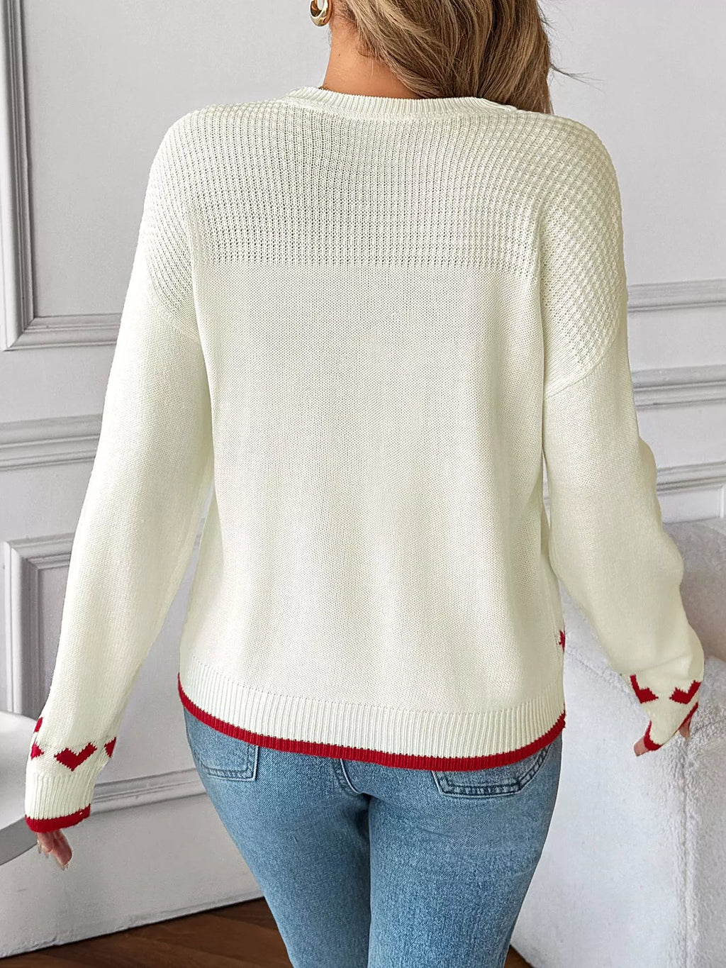 Sarah Express Women's Heart Pattern Dropped Shoulder Sweater