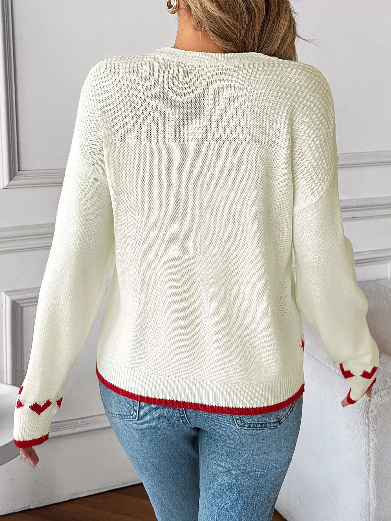 Sarah Express Women's Heart Pattern Dropped Shoulder Sweater