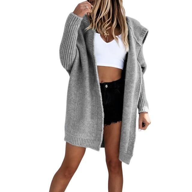 Women's Hooded Longline Cardigan Sweater Coat Oversized Knit