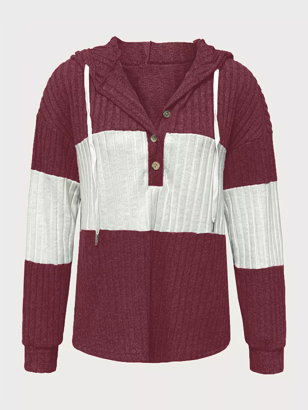 Sarah Express Women's Color Block Drawstring Long Sleeve Hoodie Burgundy