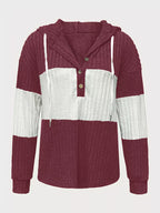 Sarah Express Women's Color Block Drawstring Long Sleeve Hoodie Burgundy