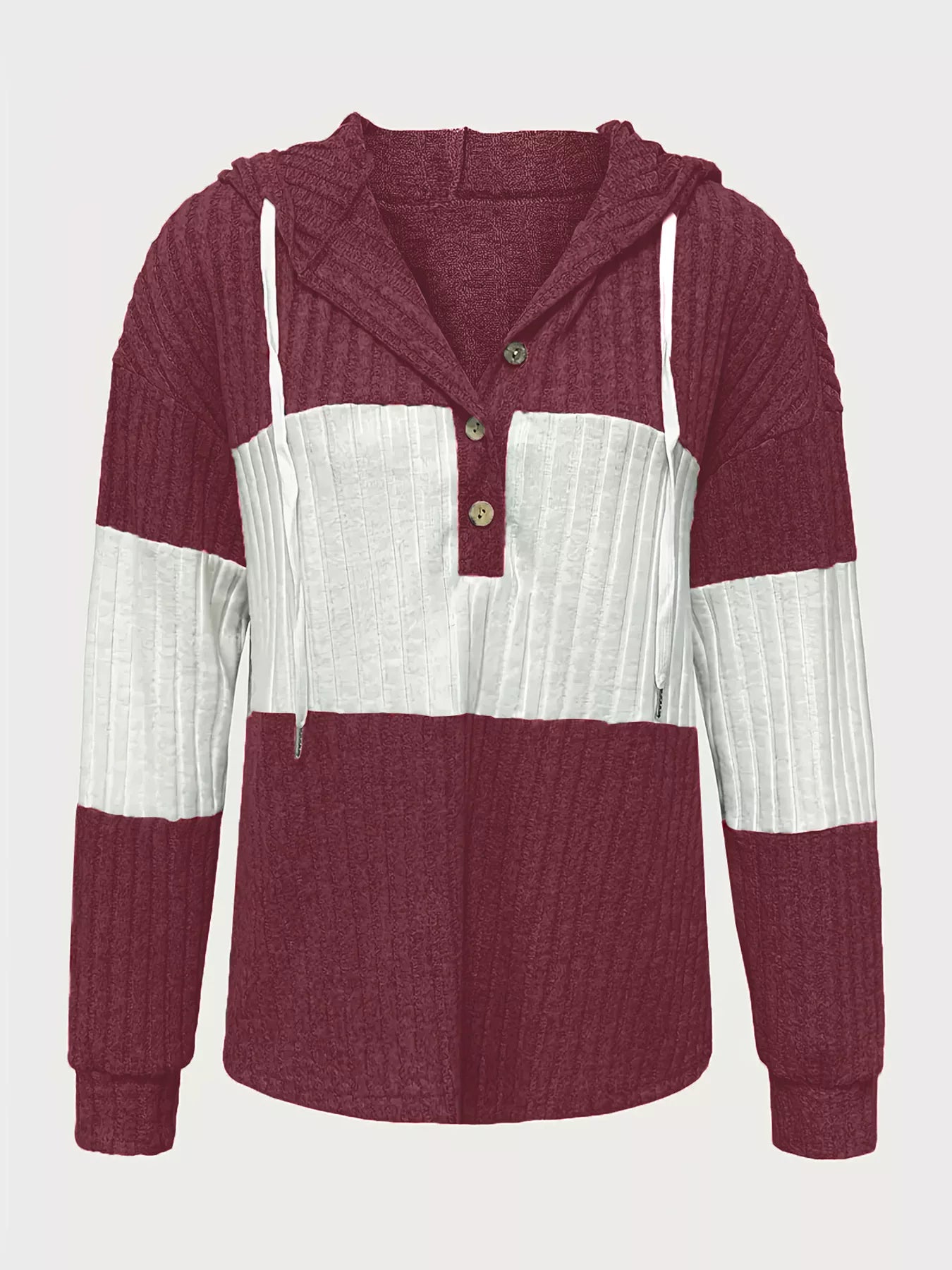 Sarah Express Women's Color Block Drawstring Long Sleeve Hoodie Burgundy